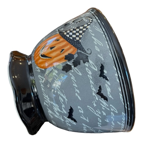 NEW Lori Harlequin Halloween Footed Bowl Orange, Black and Gray - Picture 2 of 9